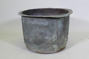 Antique copper planter with rivetted construction, 54cm diameter, 38cm high