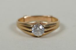 A 9ct gold white sapphire set gypsy ring, with a 9ct reducing band, reduced size T, 4g gross