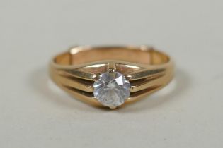 A 9ct gold white sapphire set gypsy ring, with a 9ct reducing band, reduced size T, 4g gross