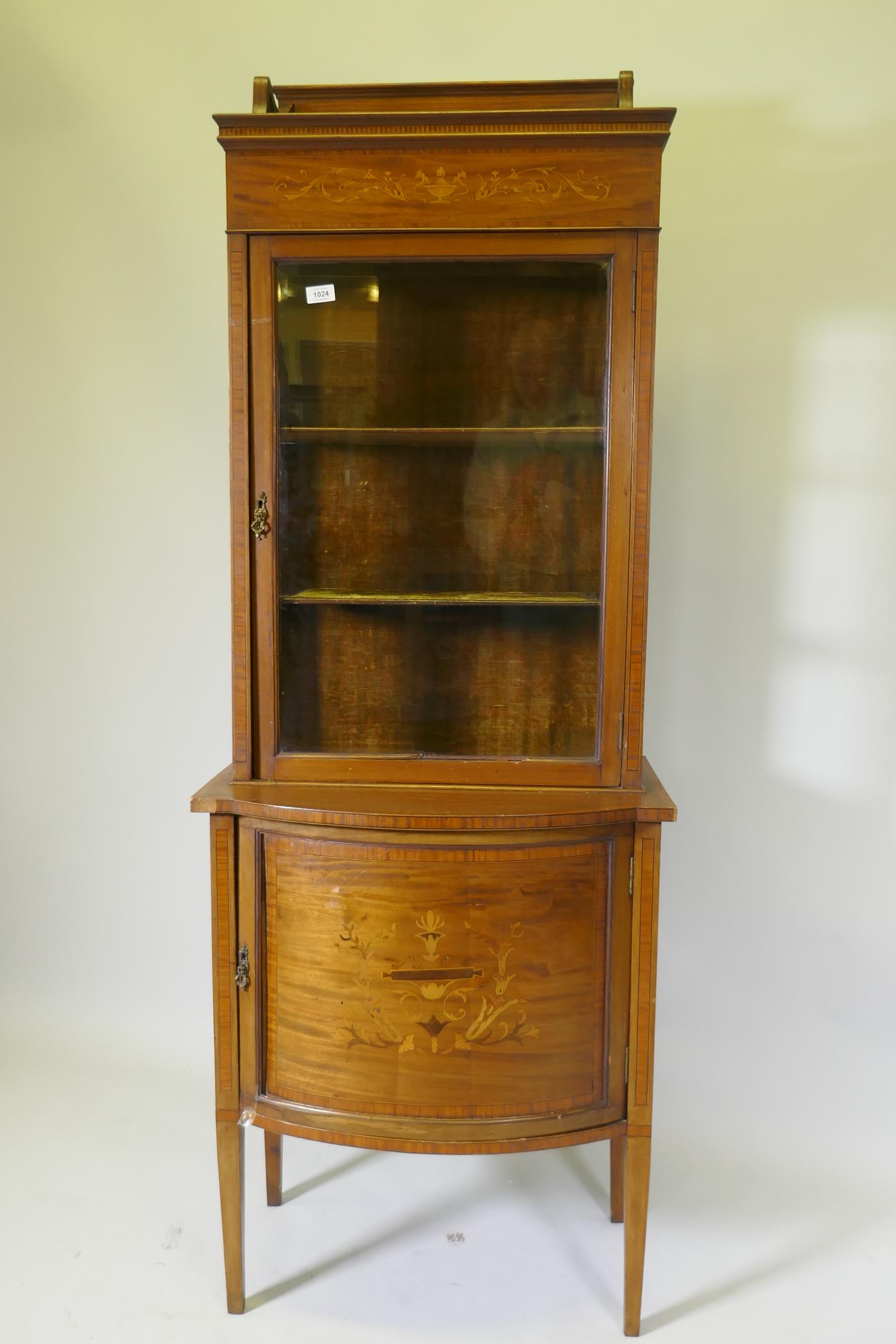 A Victorian inlaid mahogany bow front display cabinet raised on tapering supports, 67 x 45cm, - Image 2 of 3
