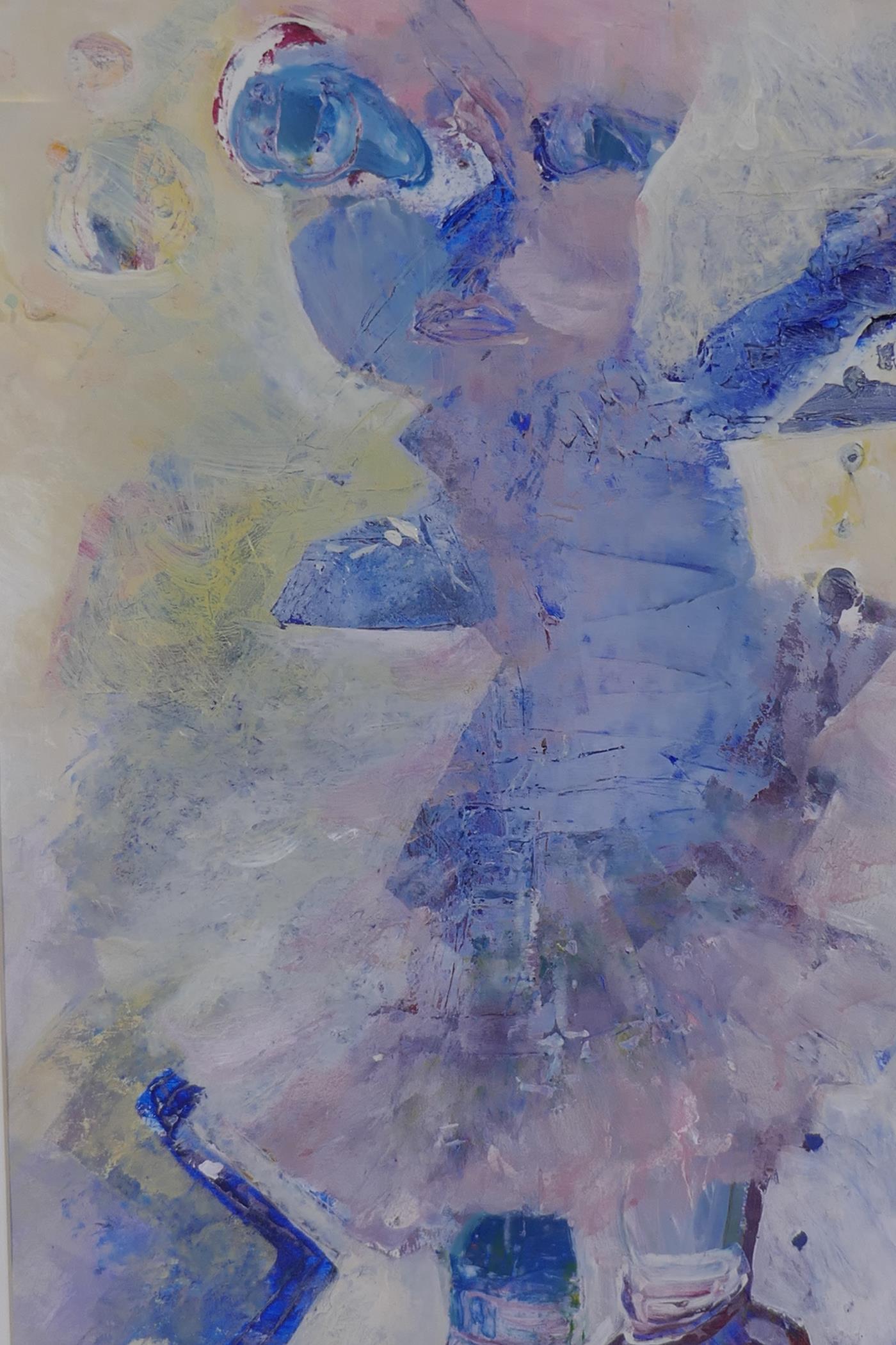 Bobbie Bale, abstract figural composition, signed, acrylic on paper, 34 x 57cm