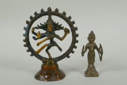 An Indian bronze figure of Shiva and another smaller Indian bronze figure, largest 13cm high