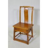 A Chinese elm low chair with single side drawer to the seat, 79cm high