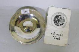 A hallmarked silver Armada  dish, London 1972, William Comyns & Sons, 17cm diameter, 272g