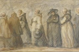 Procession of clergy, pencil and wash on paper, inscribed verso H.W. Bunbury, C19th unsigned, but