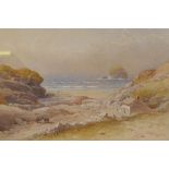 Coastal landscape with view from a bay, signed with a monogram and dated (18)74, watercolour