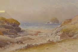 Coastal landscape with view from a bay, signed with a monogram and dated (18)74, watercolour