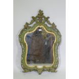 A Venetian painted and parcel gilt carved wood wall mirror, 99 x 65cm