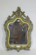 A Venetian painted and parcel gilt carved wood wall mirror, 99 x 65cm