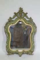 A Venetian painted and parcel gilt carved wood wall mirror, 99 x 65cm