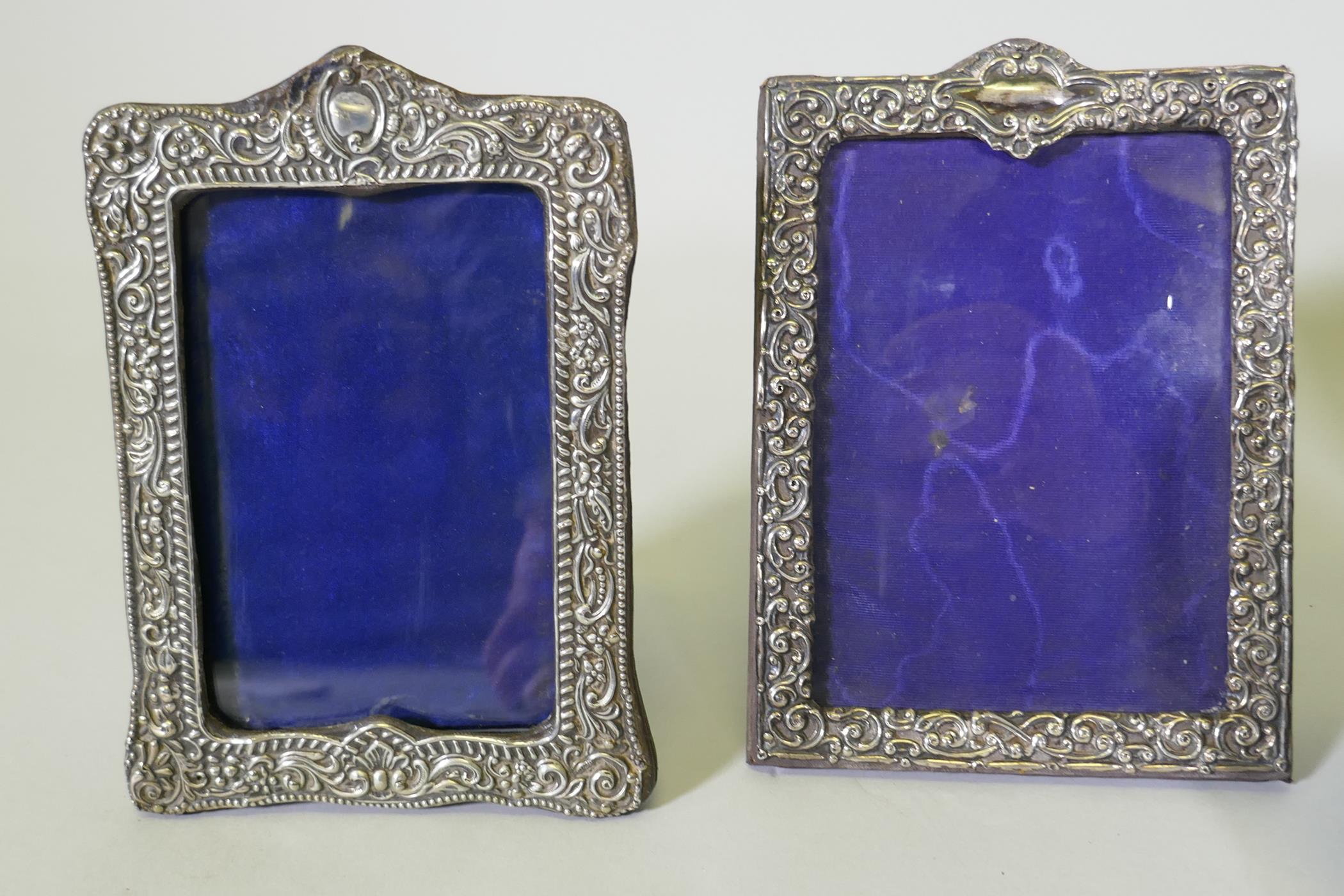 Five antique hallmarked silver photo frames with repousse decoration - Image 3 of 4