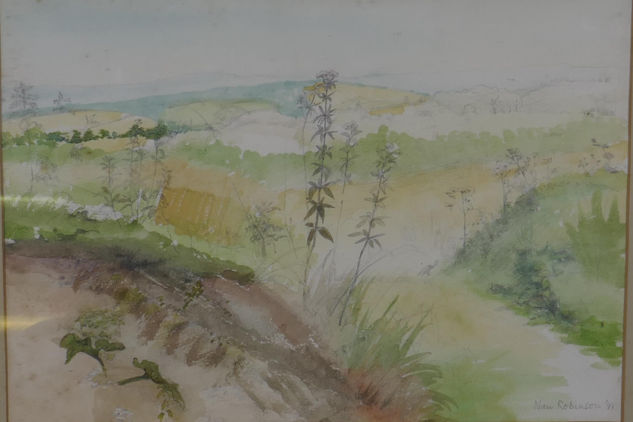 Nan Robinson, Goodwood landscape, signed and dated (19)81, watercolour, 38 x 26cm