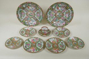 A collection of Chinese Republic Canton famille rose porcelain cabinet plates and saucers, largest