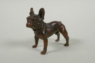 A Japanese style bronze okimono French bulldog, 7cm long