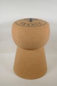 A cork and metal stool in the form of a Champagne cork, 51cm high