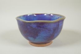 A Chinese Jun ware bowl with frilled rim, 17cm diameter