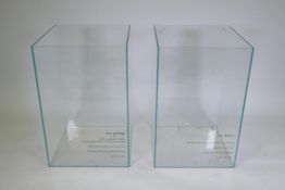 A pair of large glass display plinths/planters, formerly used by McLaren Racing, 48 x 48cm, 75cm