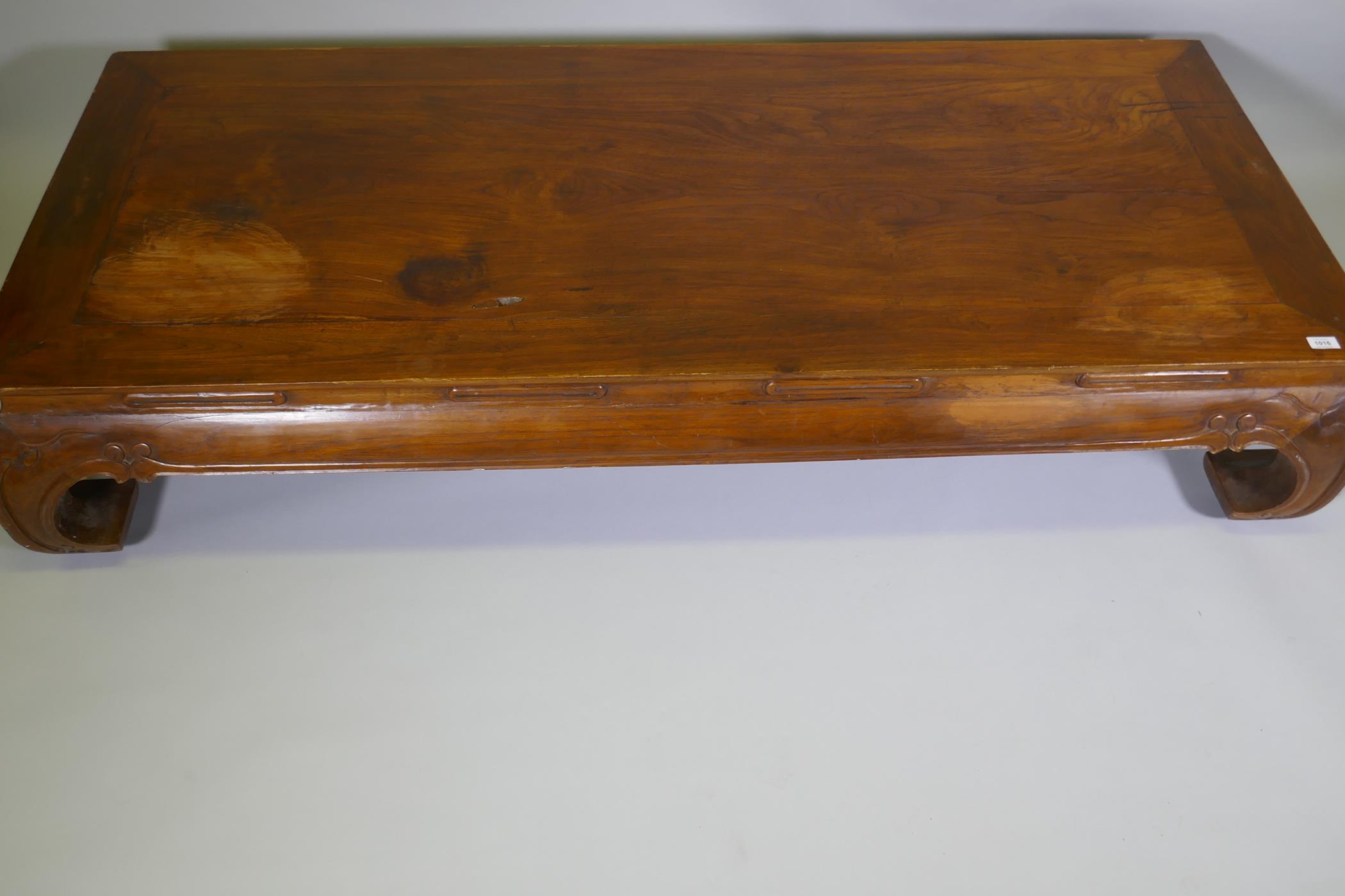 An antique Chinese hardwood low/opium table, 190 x 84cm - Image 2 of 3