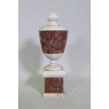 A decorative marble urn, 45cm high, AF lack finial