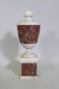 A decorative marble urn, 45cm high, AF lack finial