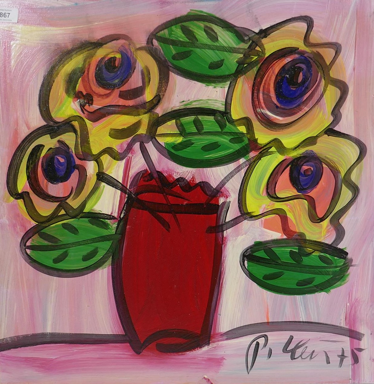 Peter Keil, flowers, signed, inscribed verso Berlin 1975, oil on board, 61 x 61cm