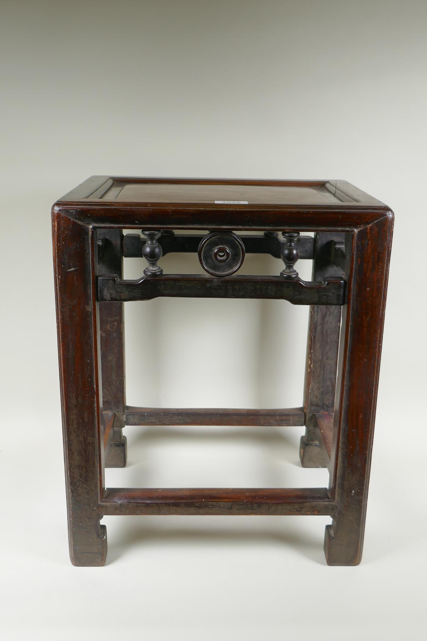 An antique Chinese hardwood lamp table, 40 x 30cm, 49cm high - Image 2 of 3