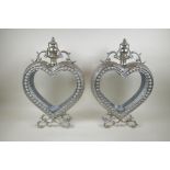 A pair of silvered metal heart shaped lanterns, 51cm high