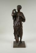 A Grand Tour style bronze of a Greco-Roman woman, Diana of Gabii, after Praxiteles, 55cm high
