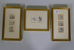 Attributed to Joseph Thors, six pencil character studies, in two frames and two ink studies,