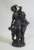 After Mathurin Moreau, L'Orage, bronze figure group, inscribed Mathurin Moreau 1905, 72cm high