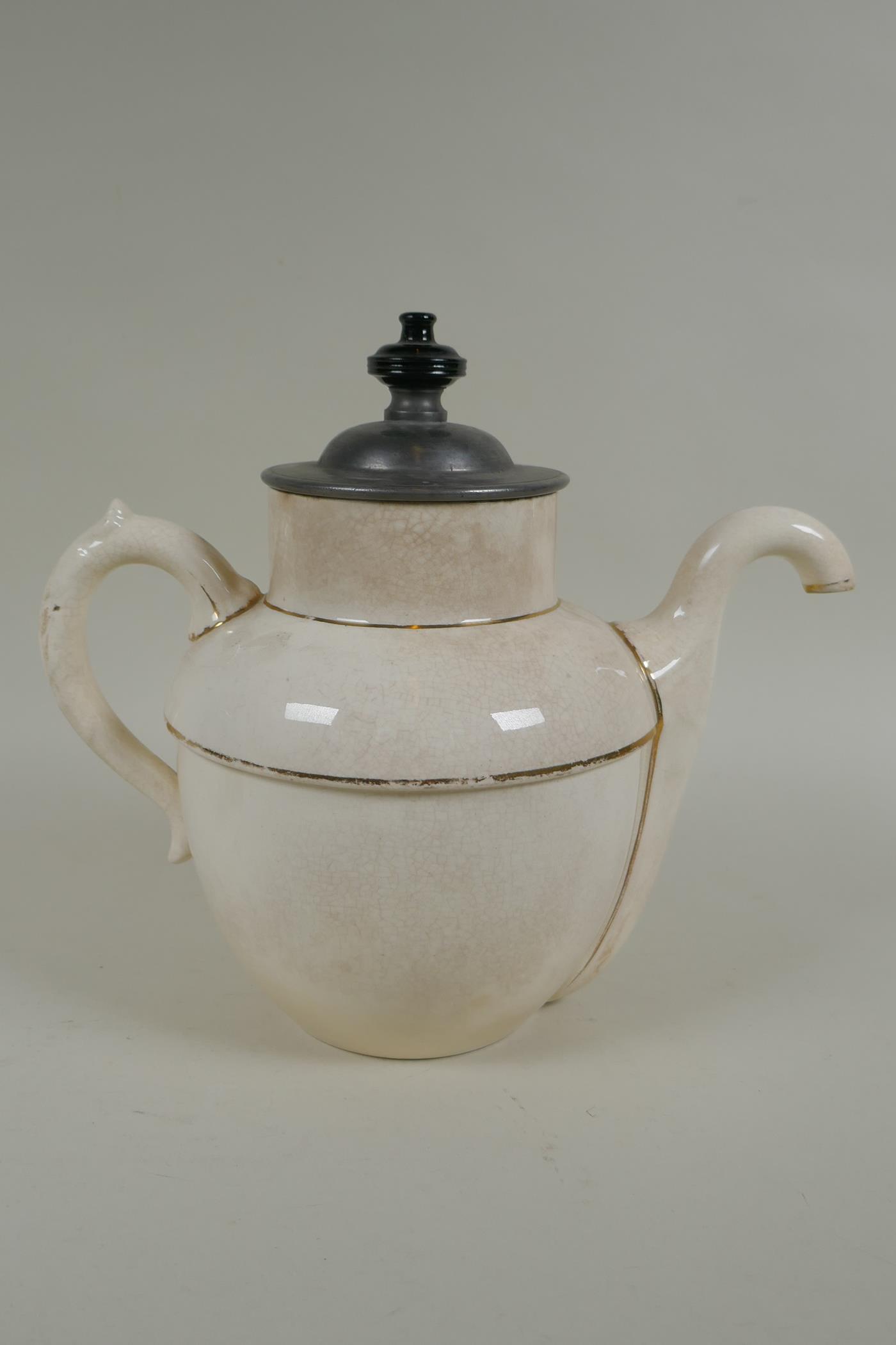 A C19th Burslem Royal patent self pouring teapot, an early stoneware mug with transfer decoration of - Image 3 of 9