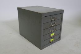 A Bisley metal five drawer table top filing cabinet, 28 x 41cm
