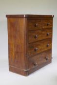 A Victorian mahogany veneered chest of two over three drawers, 103 x 48 x 112cm