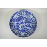 A Chinese C19th Kraak porcelain charger decorated with asiatic birds, 38cm diameter