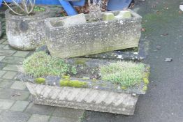 A pair of vintage concrete/reconstituted stone garden troughs and another similar, 89 x 40 x 28cm