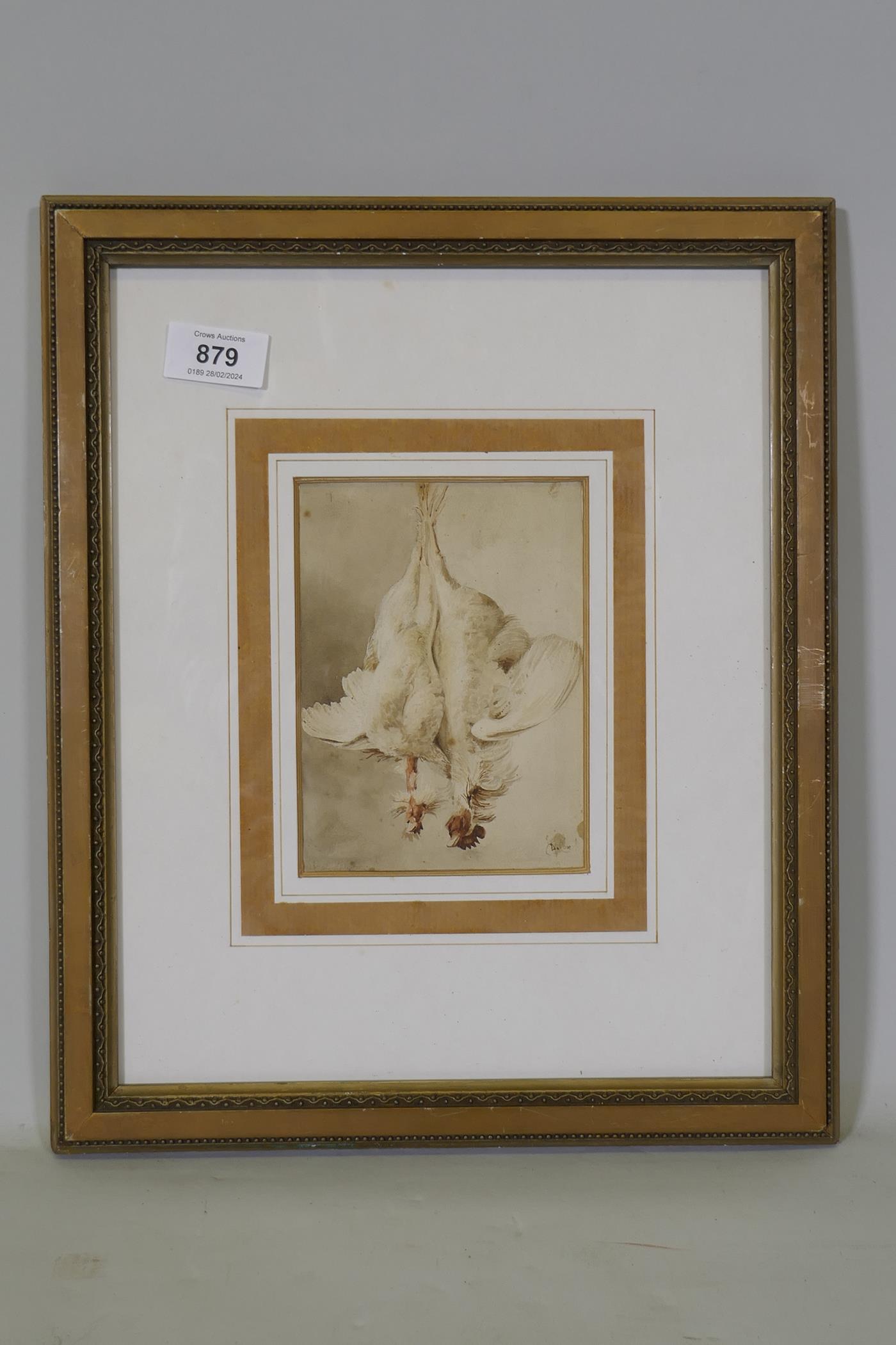 David Cox Junior, still life, hanging poultry, signed D. Cox, watercolour, 11 x 15cm - Image 2 of 4