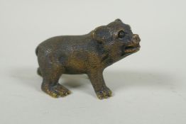 An antique bronze figure of a bear cub, 7cm long