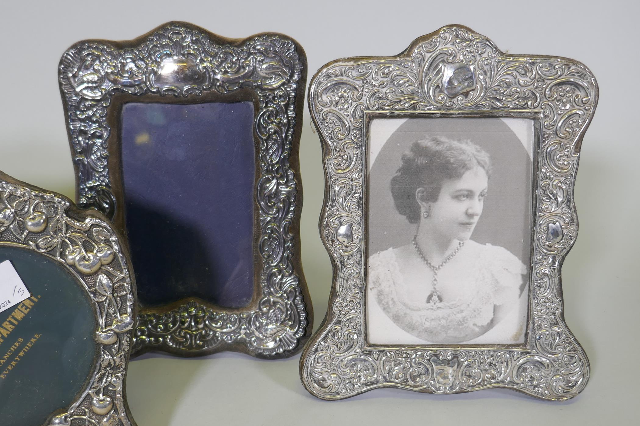 Five antique hallmarked silver photo frames with repousse decoration - Image 4 of 4