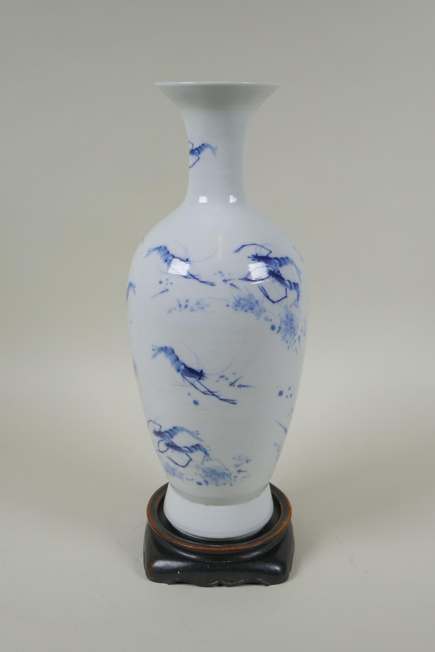 A Chinese blue and white porcelain vase decoration with king prawns, GuangXu 6 character mark to - Image 3 of 5