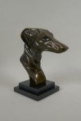 A bronze greyhound bust, 22cm high