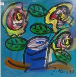 Peter Keil, flowers, signed, inscribed verso, Berlin 1975, oil on board, 61 x 61cm