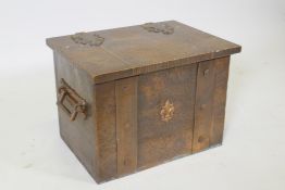 An Arts and Crafts copper bound coal box with two handles, 50 x 37cm