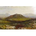 Highland landscape with sheep, unsigned, late C19th/early C20th, oil on board, 48 x 30cm