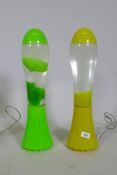 Ross Lovegrove for Mathmos, a pair of lava lamps in acid green and yellow, 50cm high