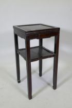 An antique Chinese hardwood two tier side table with single drawer, 39 x 39cm, 75cm high