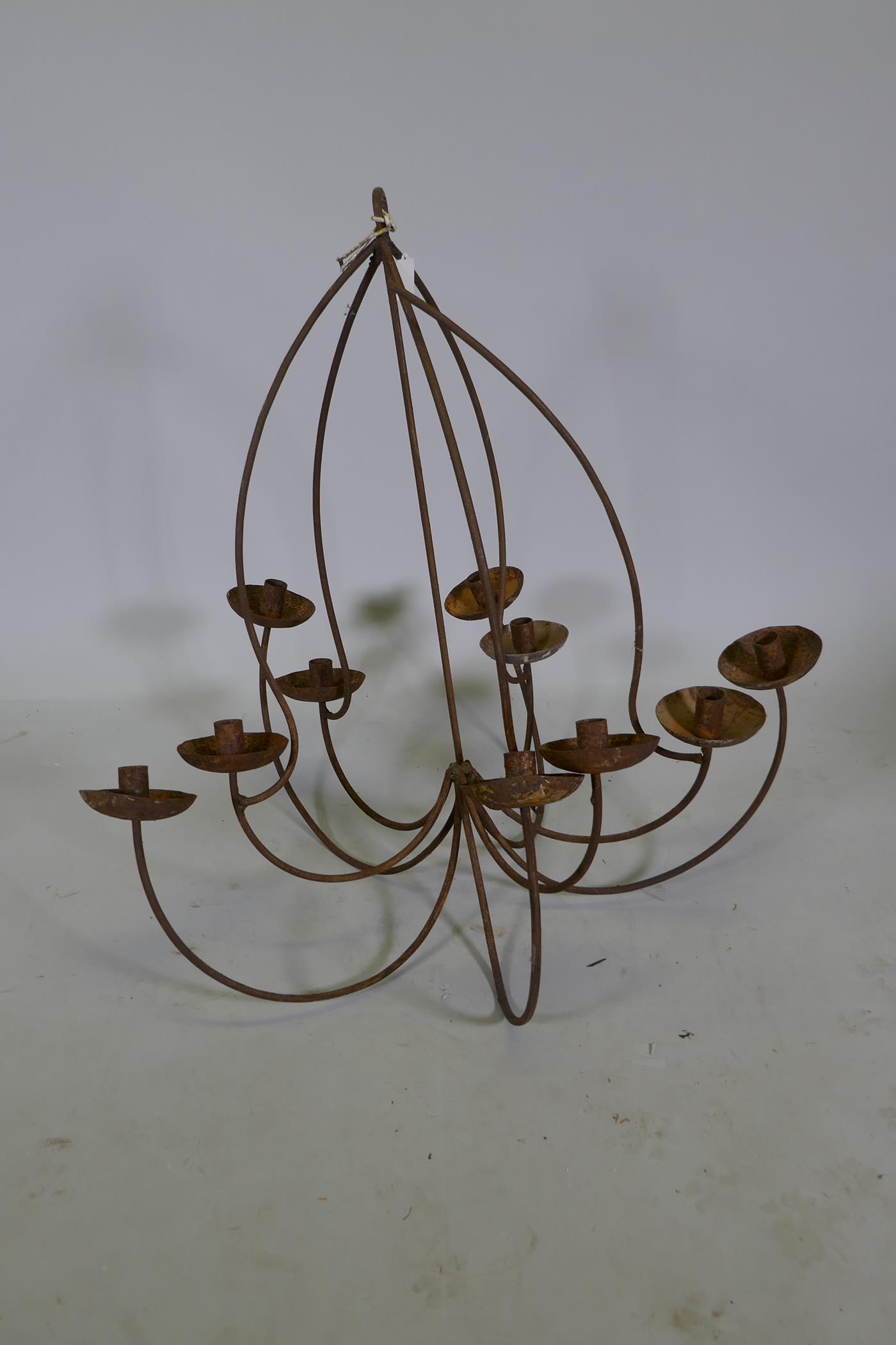 A wrought iron branch candle chandelier, 80cm drop, AF