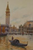 H. Charmet, Venetian scene with gondolas and the Doge's Palace, signed watercolour, 33 x 56cm