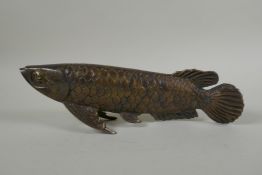 A bronzed metal figure of a carp, 29cm long