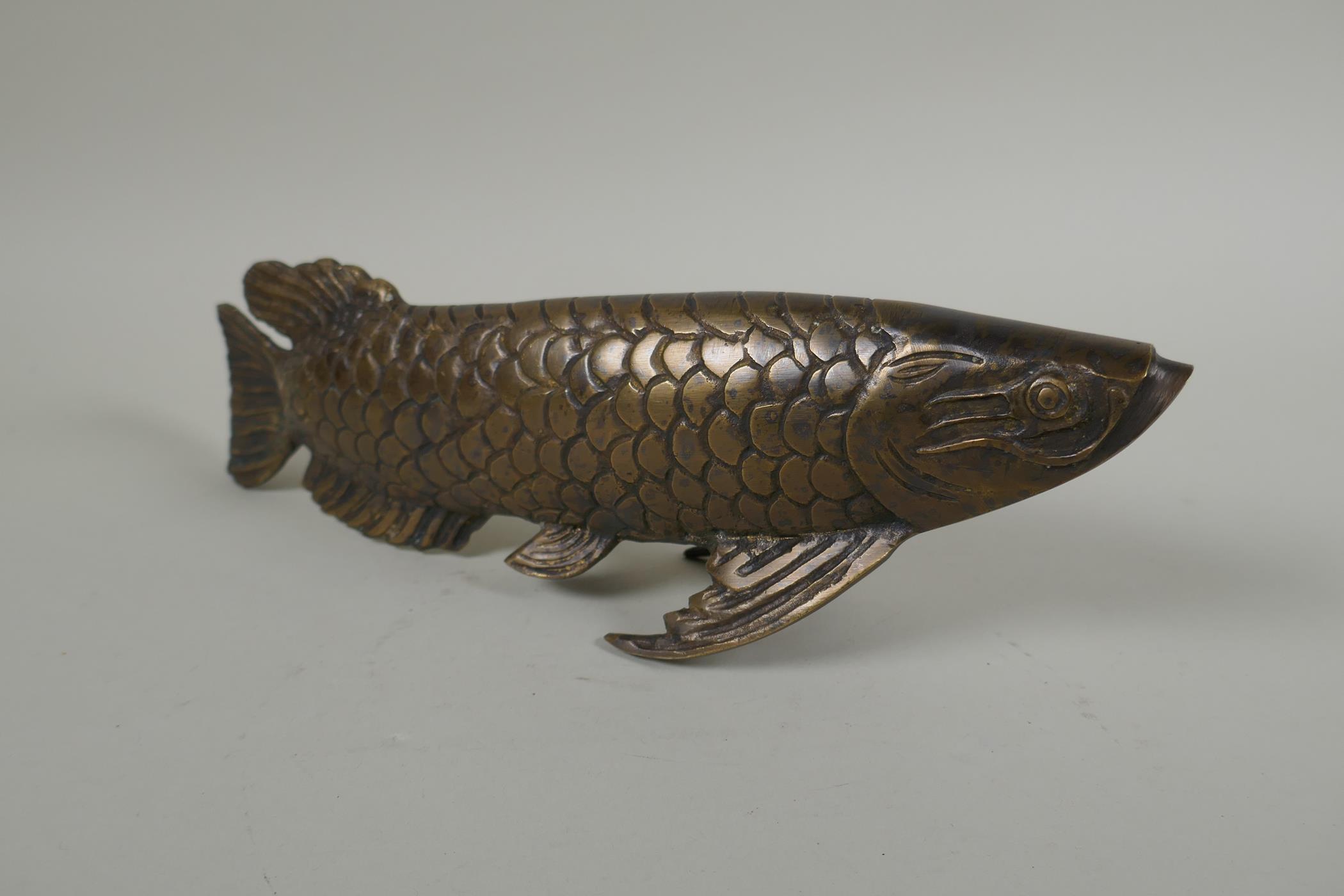 A bronzed metal figure of a carp, 29cm long - Image 2 of 2