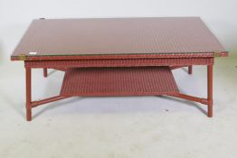 A Lloyd Loom coffee table with glass top and undertier, 60 x 120 x 47cm